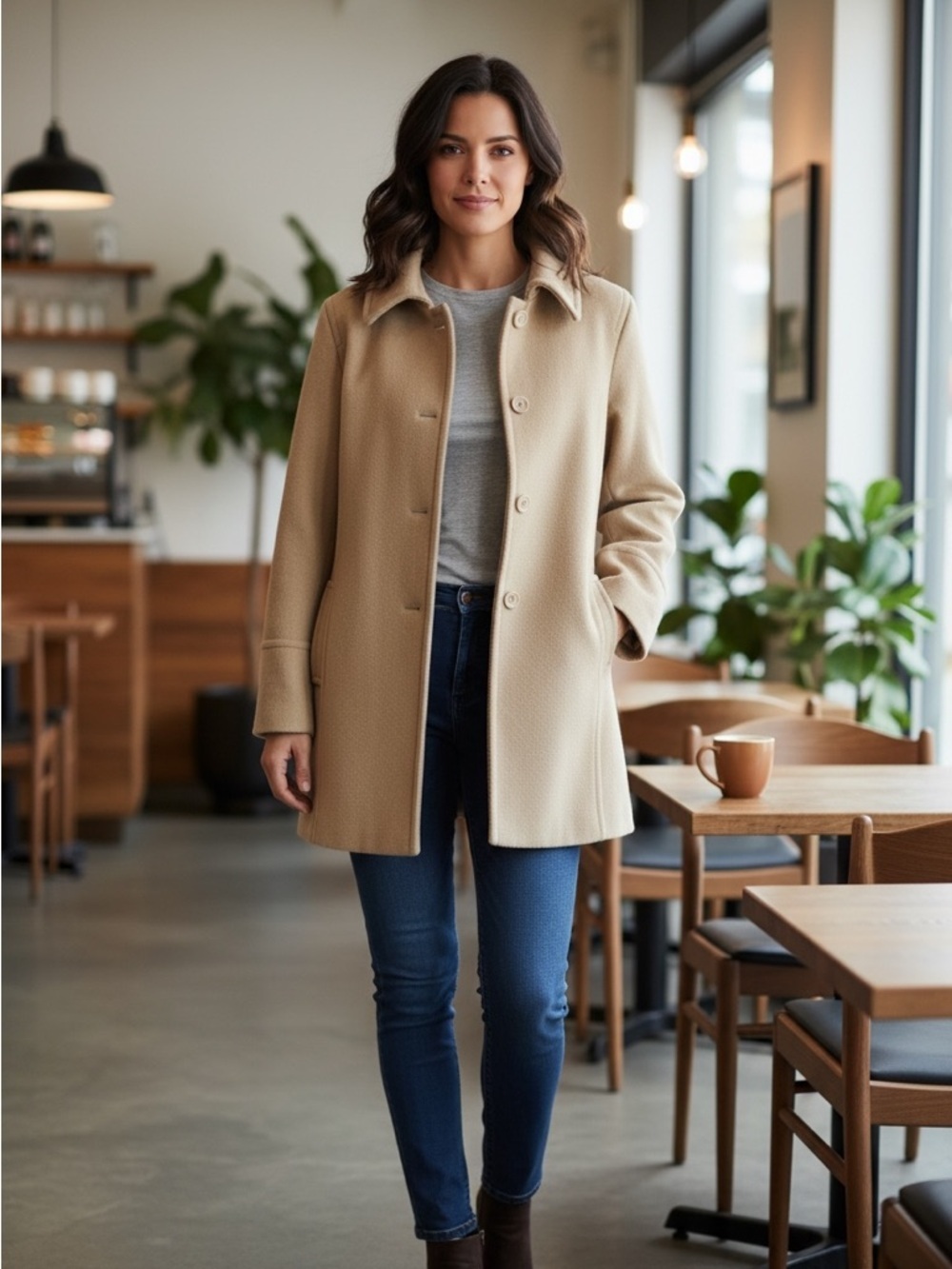 Marvin Richards Women's Tan Pea Coat sz: XL - Picture 2 of 8